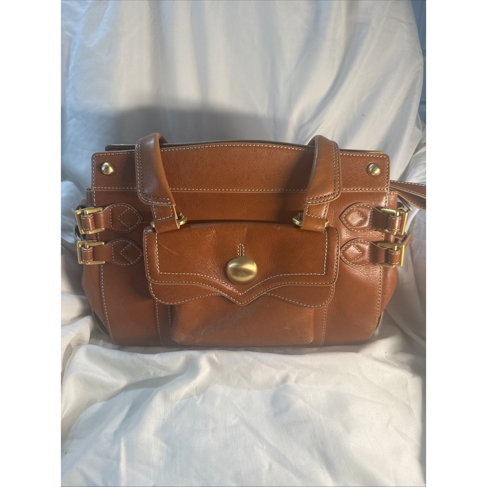 Maxx New York Genuine Leather Satchel Cognac‎ Brown Buckle Shoulder Bag